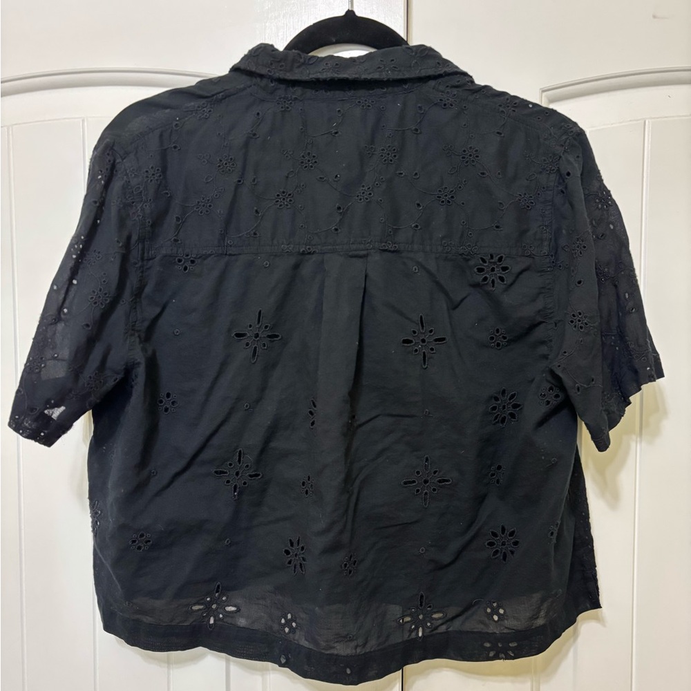 American Eagle cropped embroidered eyelet lace button up boho cottagecore top, M - Picture 6 of 12
